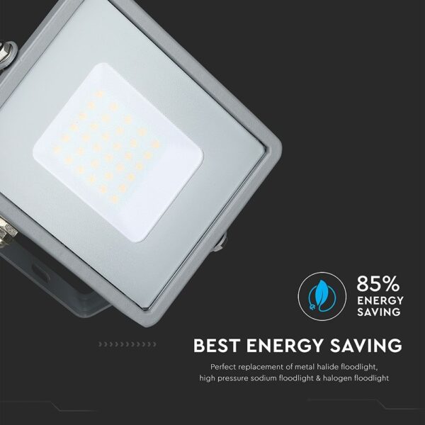 LED Προβολέας 30W V-TAC PRO Samsung Chip  100° 2400lm Γκρι Αδιάβροχος IP65 Φυσικό Λευκό 4000K – 455