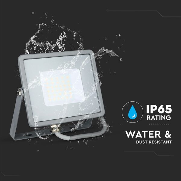 LED Προβολέας 30W V-TAC PRO Samsung Chip  100° 2400lm Γκρι Αδιάβροχος IP65 Φυσικό Λευκό 4000K – 455