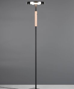 Φωτιστικό Δαπέδου Μαύρο+Ξύλο με Φιμέ Γυαλί CELESTE LED 15W 1750lm Dimmable Αφής 3000K Trio Lighting – 454910132