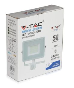 LED Προβολέας με Ανιχνευτή Κίνησης 30W V-TAC Samsung Chip Λευκός IP65 Φυσικό Λευκό 4000K – 458