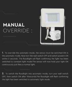 LED Προβολέας με Ανιχνευτή Κίνησης 30W V-TAC Samsung Chip Λευκός IP65 Φυσικό Λευκό 4000K – 458