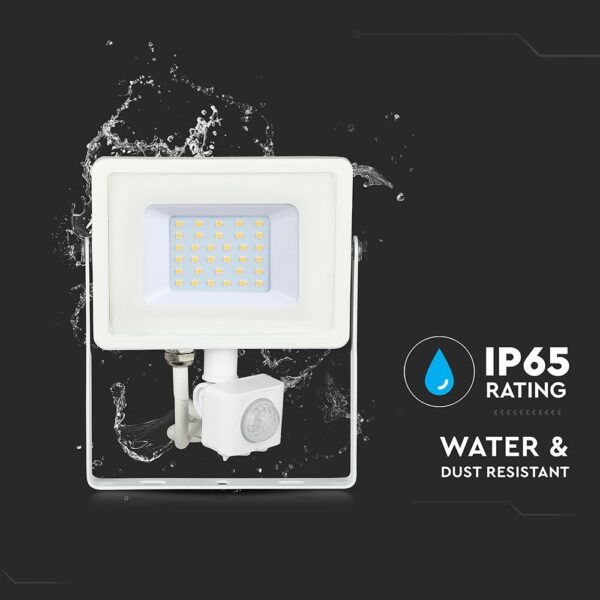 LED Προβολέας με Ανιχνευτή Κίνησης 30W V-TAC Samsung Chip Λευκός IP65 Φυσικό Λευκό 4000K – 458