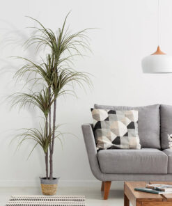 GloboStar® Artificial Garden SYROS 20281 Διακοσμητικό Πλεκτό Καλάθι – Κασπώ Γλάστρα – Flower Pot Μπεζ με Γκρι Φ20cm x Υ20cm