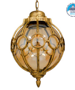 GloboStar® ETOILE 00987 Vintage Industrial Κρεμαστό Φωτιστικό Οροφής Μονόφωτο 1 x E27 Μπρονζέ Χρυσό Μεταλλικό Πλέγμα με Μελί Γυαλί Φ28 x Υ38cm