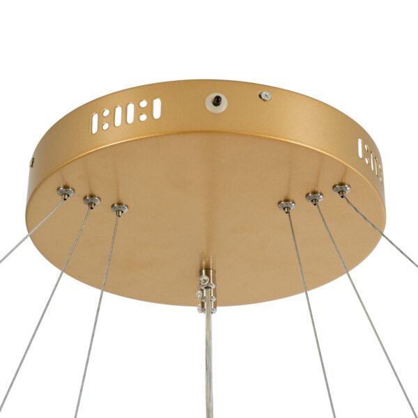GloboStar® VENOM TRIO 61190-DECO Κρεμαστό Φωτιστικό Δαχτυλίδι-Κύκλος LED CCT 120W 14158lm 120° AC 220-240V – Εναλλαγή Φωτισμού μέσω Τηλεχειριστηρίου All In One Ψυχρό 6000K+Φυσικό 4500K+Θερμό 2700K Dimmable Φ40+60+80cm – Χρυσό Βούρτσας – 3 Years Warranty
