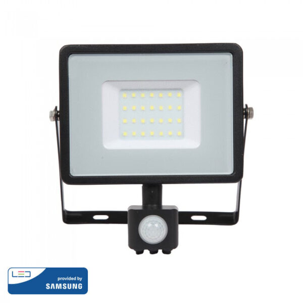 LED Προβολέας με Ανιχνευτή Κίνησης 30W V-TAC PRO Samsung Chip 100° 2400lm Μαύρος IP65 Ψυχρό Λευκό 6400K – 462