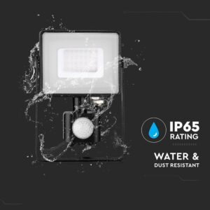 LED Προβολέας με Ανιχνευτή Κίνησης 30W V-TAC PRO Samsung Chip 100° 2400lm Μαύρος IP65 Θερμό Λευκό 3000K – 460