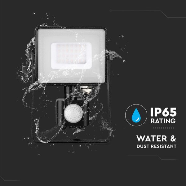 LED Προβολέας με Ανιχνευτή Κίνησης 30W V-TAC PRO Samsung Chip 100° 2400lm Μαύρος IP65 Θερμό Λευκό 3000K – 460