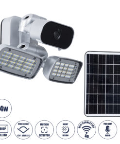 GloboStar® 86045 Αυτόνομος Ηλιακός Προβολέας LED SMD 24W 1200lm με IP Camera 1080P 2MP 4G SIM CARD WiFi 150° Ενσωματωμένη Μπαταρία 3200mAh Φωτοβολταϊκό Πάνελ Αισθητήρα Ημέρας-Νύχτας & Ρύθμιση Χρόνου Ανάμματος Αδιάβροχος IP66 Ψυχρό Λευκό 6000K – Ασημί