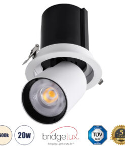 GloboStar® VIRGO-B 60310 Χωνευτό LED Spot Downlight TrimLess Φ13.5cm 20W 2600lm 36° AC 220-240V IP20 Φ13.5cm x Υ14cm – Στρόγγυλο – Λευκό με Μαύρο Κάτοπτρο – Φυσικό Λευκό 4500K – Bridgelux COB – 5 Years Warranty