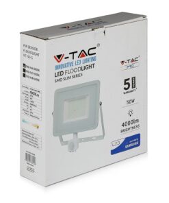 LED Προβολέας με Ανιχνευτή Κίνησης 50W V-TAC PRO Samsung Chip 100° 4000lm Λευκός IP65 Θερμό Λευκό 3000K – 466