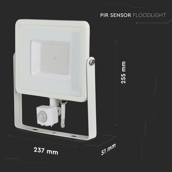 LED Προβολέας με Ανιχνευτή Κίνησης 50W V-TAC PRO Samsung Chip 100° 4000lm Λευκός IP65 Θερμό Λευκό 3000K – 466