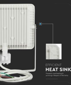 LED Προβολέας με Ανιχνευτή Κίνησης 50W V-TAC PRO Samsung Chip 100° 4000lm Λευκός IP65 Θερμό Λευκό 3000K – 466