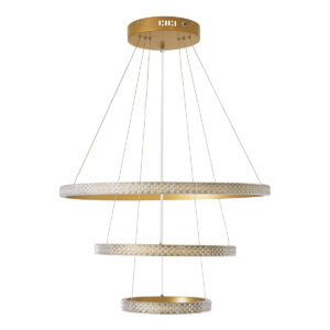 GloboStar® DIAMOND TRIO 61137-DECO Κρεμαστό Φωτιστικό Δαχτυλίδι-Κύκλος LED CCT 100W 12123lm 360° AC 220-240V – Εναλλαγή Φωτισμού μέσω Τηλεχειριστηρίου All In One Ψυχρό 6000k+Φυσικό 4500k+Θερμό 2700k Dimmable Φ25+40+60cm – Χρυσό Βούρτσας – 3 Years Warranty