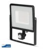 LED Προβολέας με Ανιχνευτή Κίνησης 50W V-TAC PRO Samsung Chip 100° 4000lm Μαύρος IP65 Θερμό Λευκό 3000K – 469