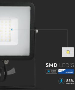 LED Προβολέας με Ανιχνευτή Κίνησης 50W V-TAC PRO Samsung Chip 100° 4000lm Μαύρος IP65 Θερμό Λευκό 3000K – 469