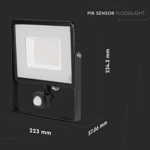 LED Προβολέας με Ανιχνευτή Κίνησης 50W V-TAC PRO Samsung Chip 100° 4000lm Μαύρος IP65 Θερμό Λευκό 3000K – 469