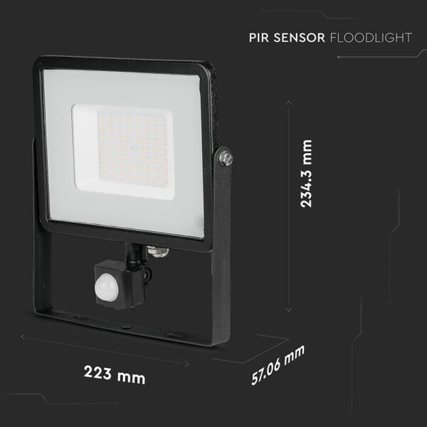 LED Προβολέας με Ανιχνευτή Κίνησης 50W V-TAC PRO Samsung Chip 100° 4000lm Μαύρος IP65 Θερμό Λευκό 3000K – 469