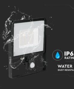 LED Προβολέας με Ανιχνευτή Κίνησης 50W V-TAC PRO Samsung Chip 100° 4000lm Μαύρος IP65 Θερμό Λευκό 3000K – 469