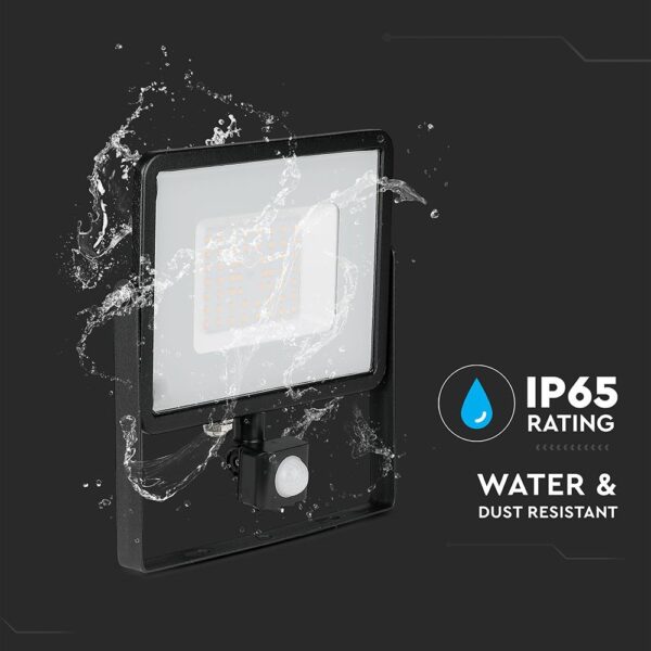 LED Προβολέας με Ανιχνευτή Κίνησης 50W V-TAC PRO Samsung Chip 100° 4000lm Μαύρος IP65 Θερμό Λευκό 3000K – 469