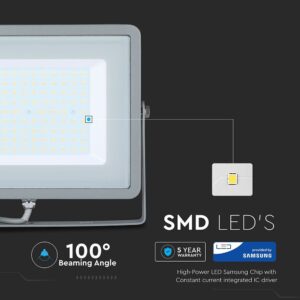 LED Προβολέας 100W V-TAC PRO Samsung Chip 100° 8000lm Γκρι Αδιάβροχος IP65 Φυσικό Λευκό 4000K – 473