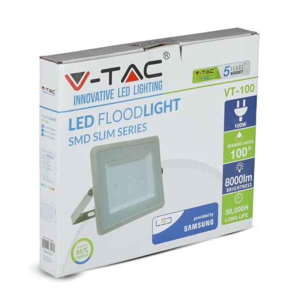 LED Προβολέας 100W V-TAC PRO Samsung Chip 100° 8000lm Γκρι Αδιάβροχος IP65 Φυσικό Λευκό 4000K – 473
