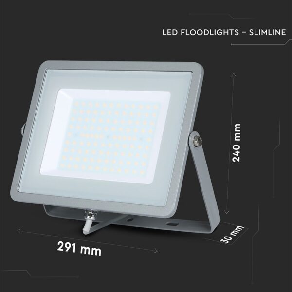 LED Προβολέας 100W V-TAC PRO Samsung Chip 100° 8000lm Γκρι Αδιάβροχος IP65 Φυσικό Λευκό 4000K – 473