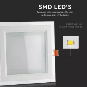 LED panel χωνευτό 6W 6400K Ψυχρό λευκό Τετράγωνο γυάλινο V-TAC – 4737
