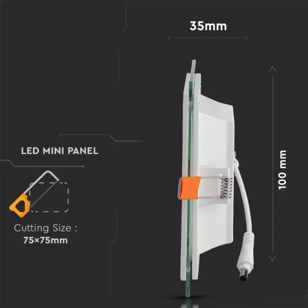 LED panel χωνευτό 6W 6400K Ψυχρό λευκό Τετράγωνο γυάλινο V-TAC – 4737