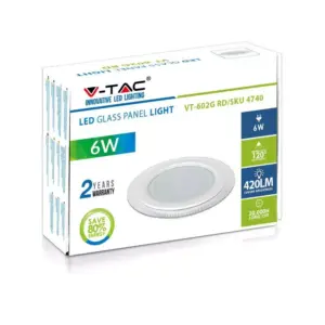 LED panel χωνευτό 6W 6400K Ψυχρό λευκό Στρογγυλό γυάλινο V-TAC – 4739
