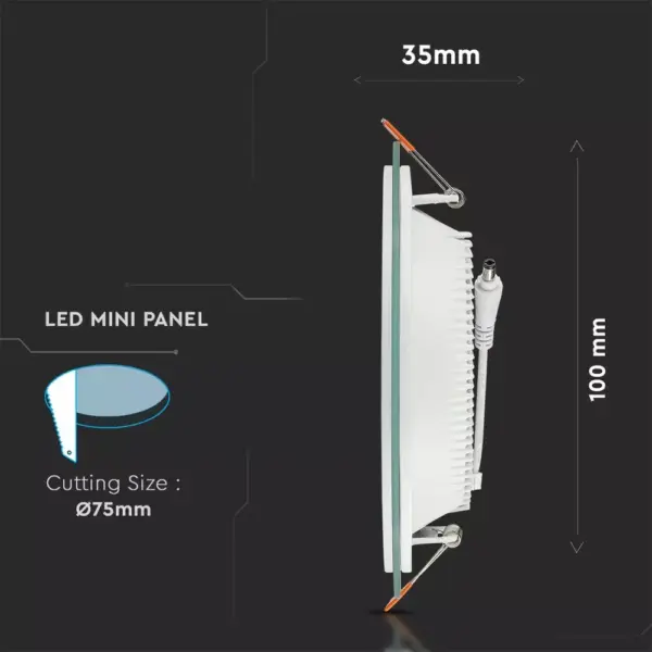 LED panel χωνευτό 6W 6400K Ψυχρό λευκό Στρογγυλό γυάλινο V-TAC – 4739