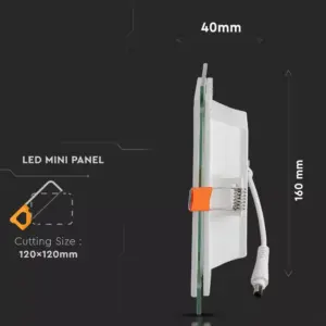 LED panel χωνευτό 12W 6400K Ψυχρό λευκό Τετράγωνο γυάλινο V-TAC – 4741