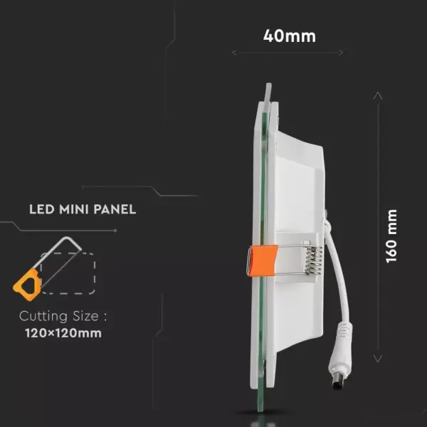 LED panel χωνευτό 12W 6400K Ψυχρό λευκό Τετράγωνο γυάλινο V-TAC – 4741