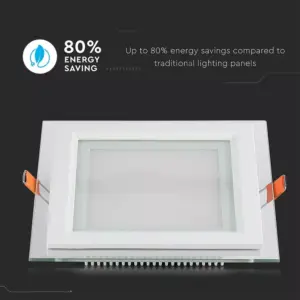 LED panel χωνευτό 12W 6400K Ψυχρό λευκό Τετράγωνο γυάλινο V-TAC – 4741