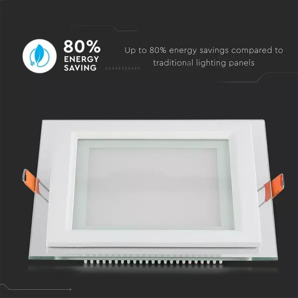 LED panel χωνευτό 12W 6400K Ψυχρό λευκό Τετράγωνο γυάλινο V-TAC – 4741