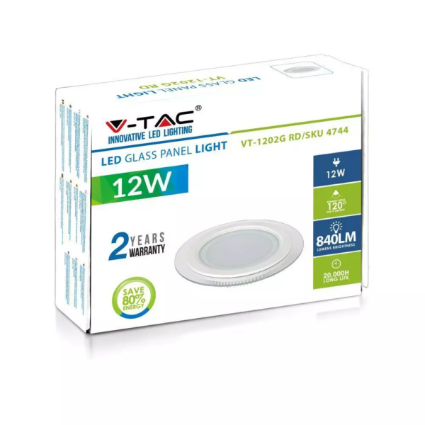 LED panel χωνευτό 12W 6400K Ψυχρό λευκό Στρογγυλό γυάλινο V-TAC – 4743