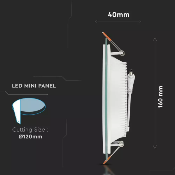 LED panel χωνευτό 12W 6400K Ψυχρό λευκό Στρογγυλό γυάλινο V-TAC – 4743