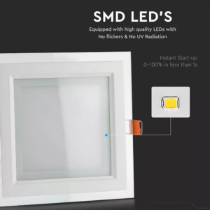 LED panel χωνευτό 18W 6400K Ψυχρό λευκό Τετράγωνο γυάλινο V-TAC – 4745