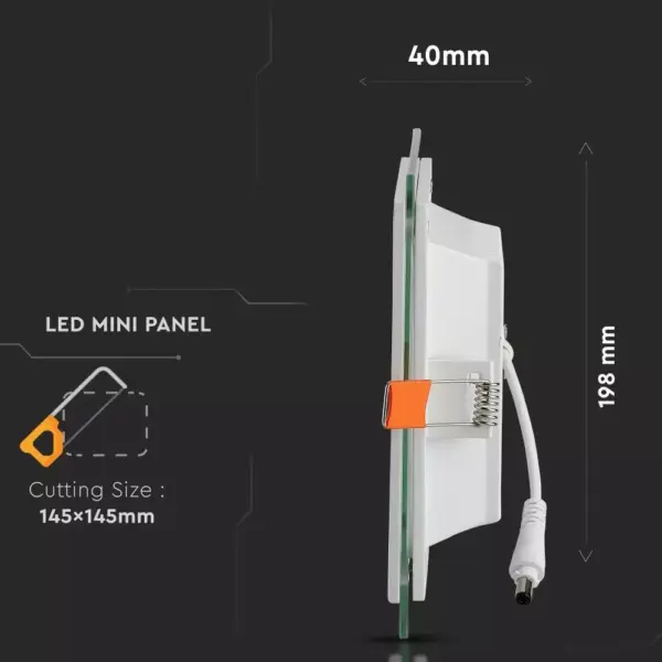 LED panel χωνευτό 18W 6400K Ψυχρό λευκό Τετράγωνο γυάλινο V-TAC – 4745