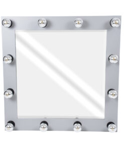 GloboStar® MAKEUP MIRROR-80×80-3 Μοντέρνος Καθρέπτης Μακιγιάζ με Πλαίσιο Φυσικού Ξύλου με Διακόπτη On/Off 12 x E27 AC220-240V – Μ80 x Π7 x Υ80cm – Γκρι Τσιμέντου