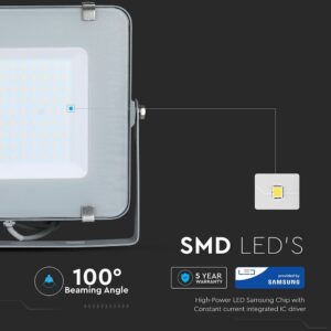 LED Προβολέας 150W V-TAC PRO Samsung Chip Λευκός 100° 12000lm Γκρι Αδιάβροχος IP65 Θερμό Λευκό 3000K – 481