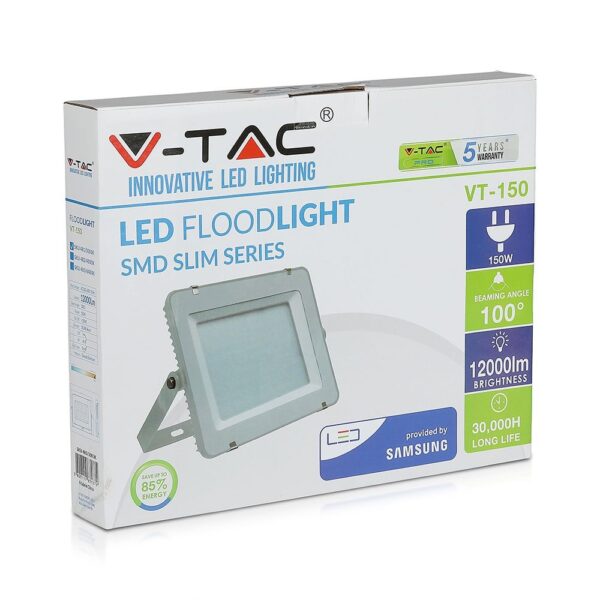 LED Προβολέας 150W V-TAC PRO Samsung Chip Λευκός 100° 12000lm Γκρι Αδιάβροχος IP65 Θερμό Λευκό 3000K – 481