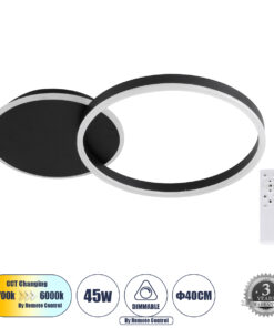 GloboStar® VENOM 61117 Φωτιστικό Οροφής Δαχτυλίδι-Κύκλος LED CCT 45W 5445lm 360° AC 220-240V – Εναλλαγή Φωτισμού μέσω Τηλεχειριστηρίου All In One Ψυχρό 6000k+Φυσικό 4500k+Θερμό 2700k Dimmable Φ40cm+BackLight – Μαύρο – 3 Years Warranty