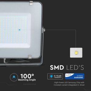 LED Προβολέας 200W V-TAC PRO Samsung Chip Λευκός 100° 16000lm Γκρι Αδιάβροχος IP65 Φυσικό Λευκό 4000K – 484