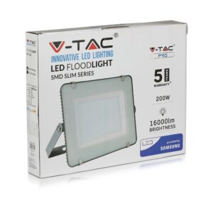 LED Προβολέας 200W V-TAC PRO Samsung Chip Λευκός 100° 16000lm Γκρι Αδιάβροχος IP65 Φυσικό Λευκό 4000K – 484