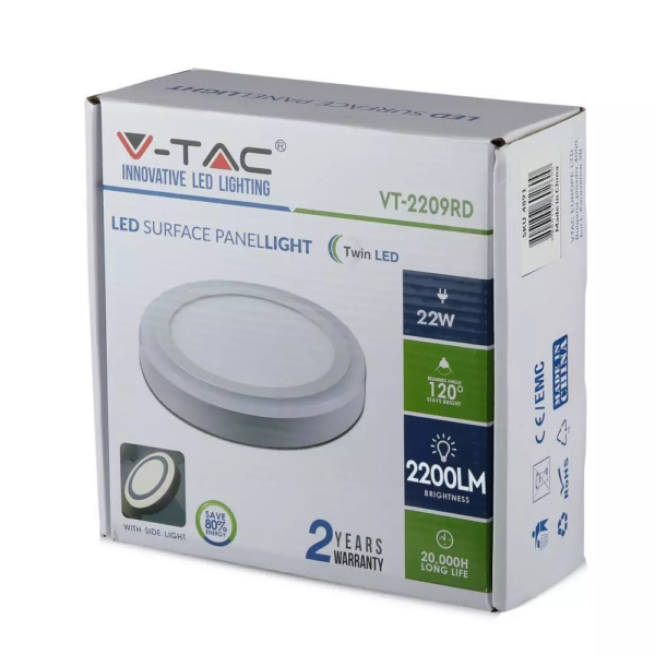 LED panel επιφανειακό 22W 3000K Θερμό λευκό Στρογγυλό V-TAC – 4896