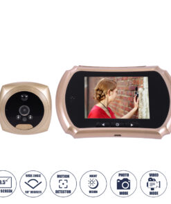 GloboStar® 86066 Επαναφορτιζόμενη Ψηφιακή Έξυπνη Camera Εξώπορτας 90° Μοιρών με Έγχρωμη Οθόνη 3.5″ Inches – USB – Νυχτερινή Όραση με LED IR – Κουδούνι – Χρυσό