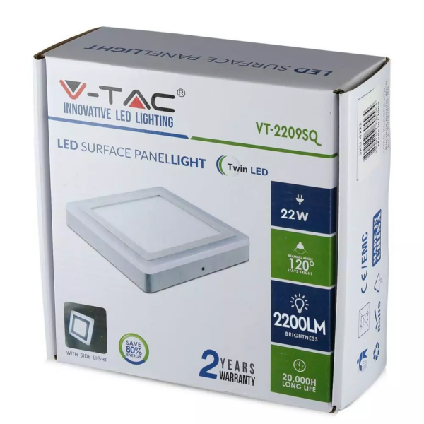 LED panel επιφανειακό 22W 3000K Θερμό λευκό Τετράγωνο V-TAC – 4928