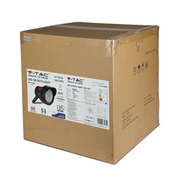 LED Προβολέας 500W V-TAC Samsung Chip Τροφοδοτικό Meanwell Μαύρος 110° Αδιάβροχος IP65 Ψυχρό Λευκό 5000K – 493