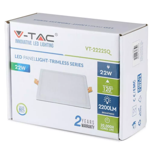 LED panel χωνευτό 22W 6400K Ψυχρό λευκό Τετράγωνο V-TAC – 4798